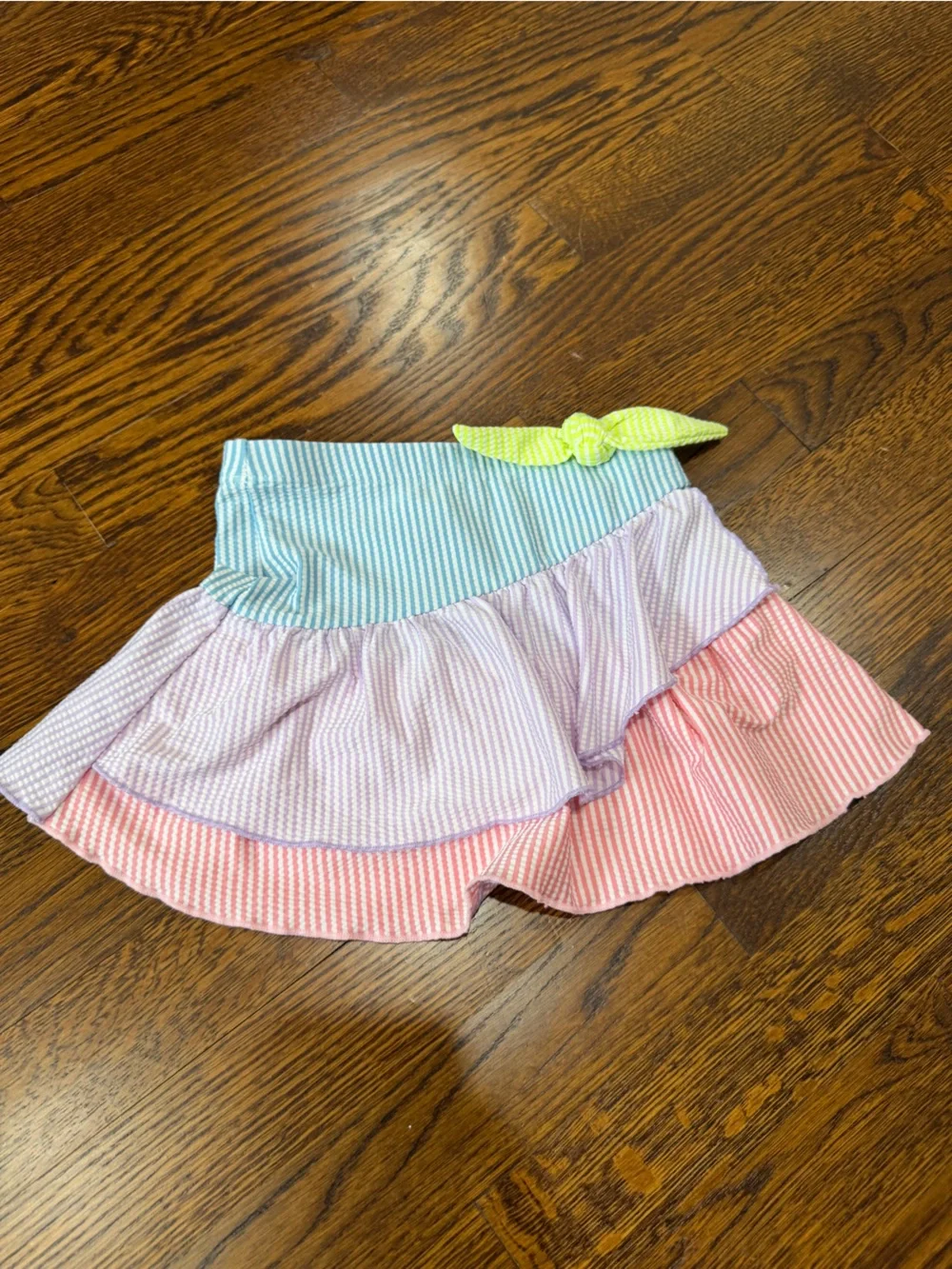 Shade Critters Girls' Pastel Striped Ruffle Skirt with Bow, YXS
